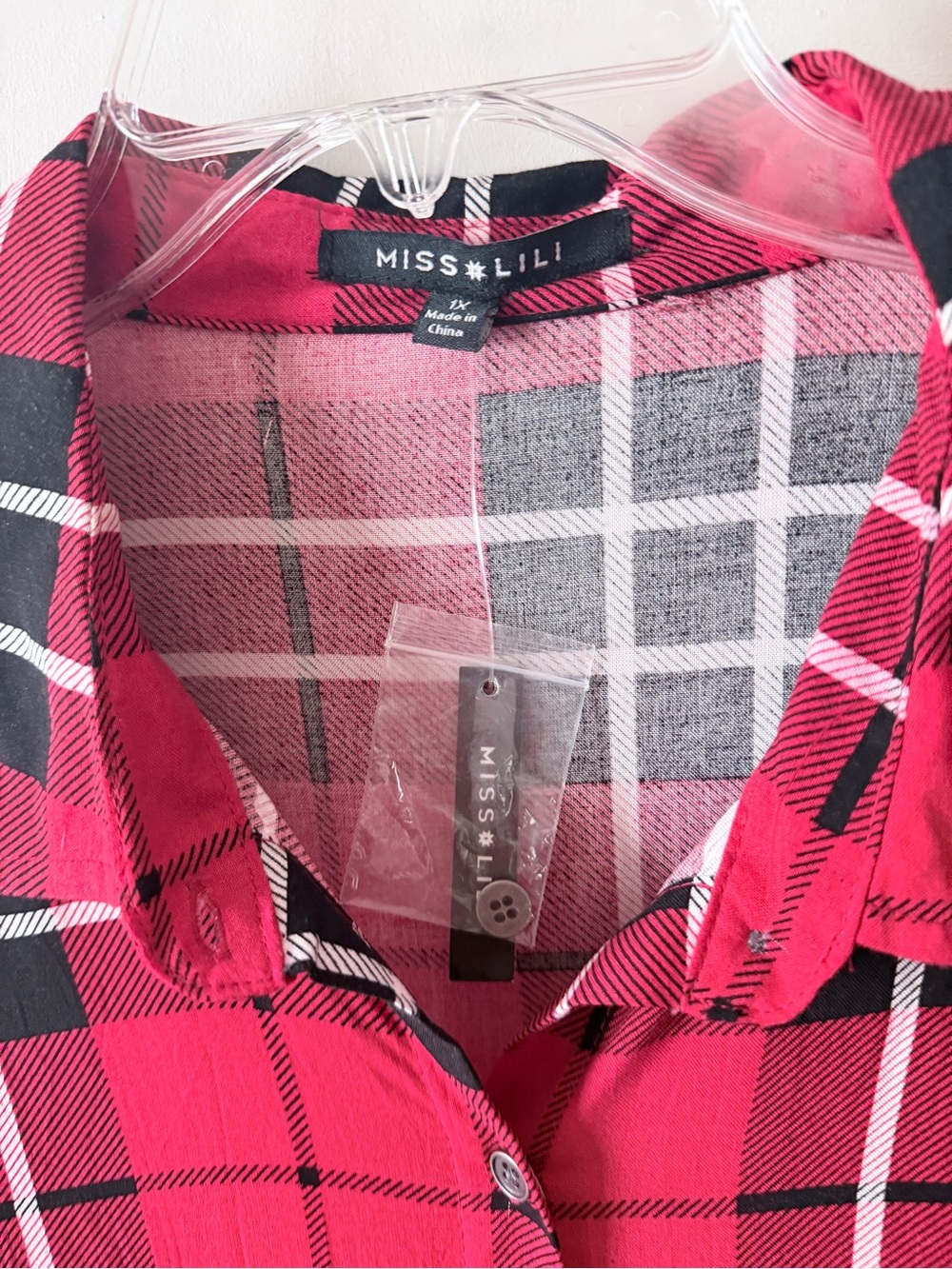 Miss Lili Red and Black Plaid Button-Up Tunic - Picture 9 of 10